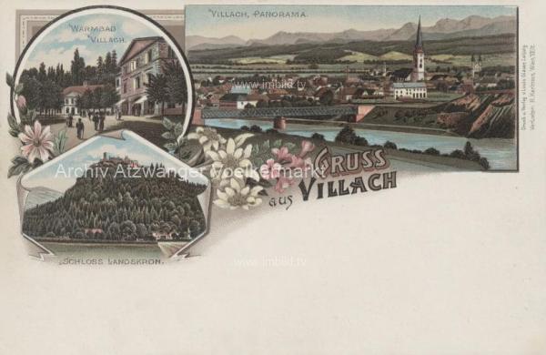 1899 - 3 Bild Litho Karte Villach