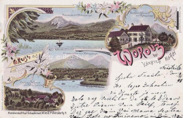 1898 - 3 Bild Litho Karte - Unteraichwald Worouz