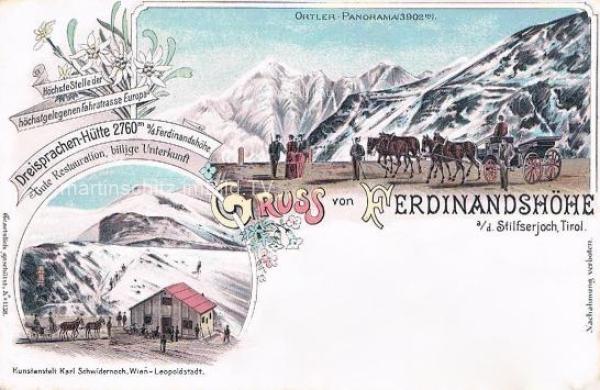 1897 - 2 Bild Litho Karte - Ferdinandshöhe auf dem Stilf