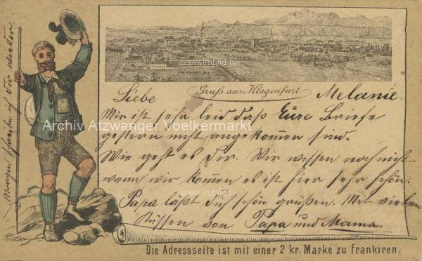 1886 - Litho Karte Klagenfurt