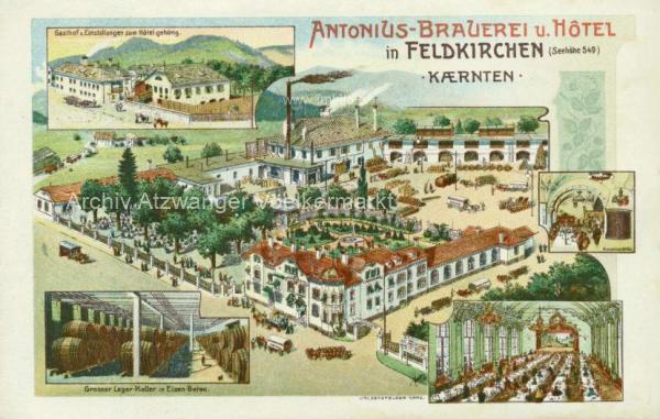 1914 - 5 Bild Litho Karte Feldkirchen, Antonius Brauerei 
