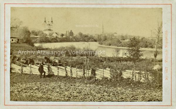 um 1890 - Villach Perau mit Heiligenkreuz Kirche - CDV