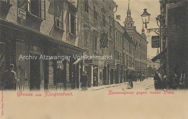 1899 - Klagenfurt,  Kramergasse gegen Neuen Platz