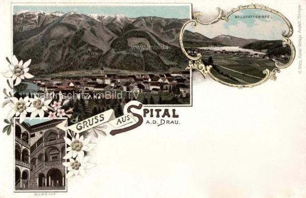 um 1900 - 3 Bild Litho Karte - Spital an der Drau