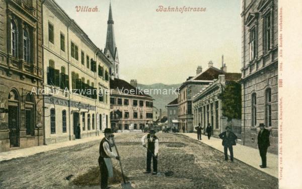 1904 - Villach, Bahnhofstrasse mit Bahnhof Hotel