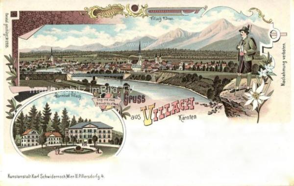 1899 - 2 Bild Litho Karte - Villach