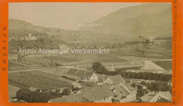 um 1880 - Villach vom Stadtpfarrturm nach NW - CDV  