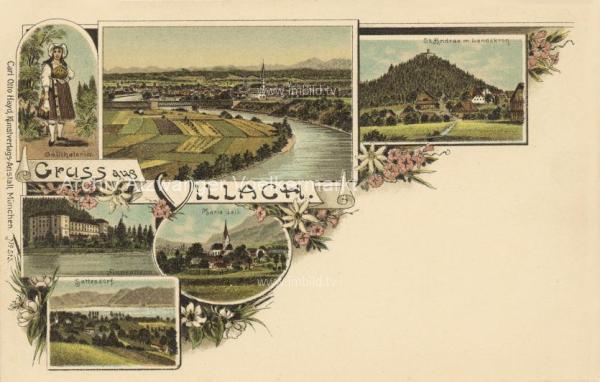 1899 - 6 Bild Litho Karte Villach