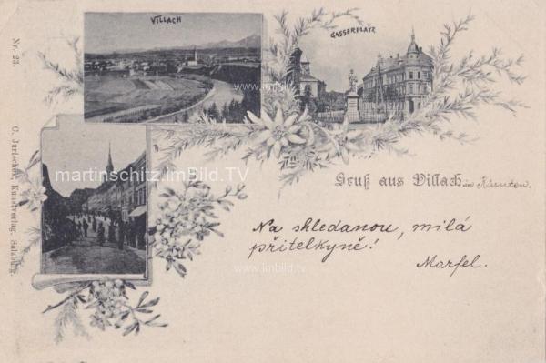 1898 - Villach, Dreibildkarte mit Panoramaansicht, 
