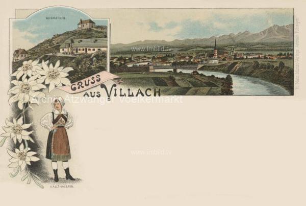 1896 - 2 Bild Litho Karte Villach 