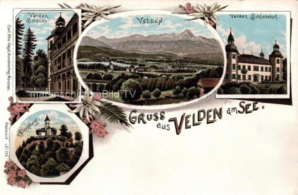 um 1899 - 4 Bild Litho Karte - Velden