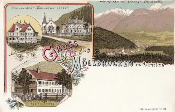 1898 - 4 Bild Litho Karte Möllbrücken 
