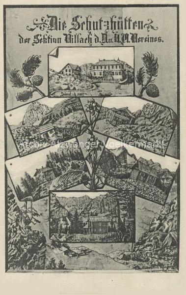 1909 - 6 Bild Schmuckkarte, Schutzhütten 