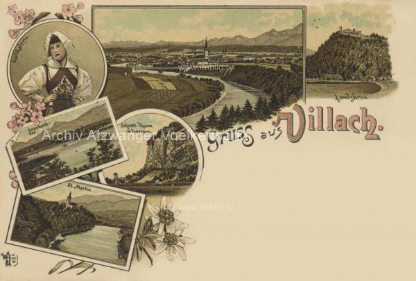 1898 - 6 Bild Litho Karte Villach 