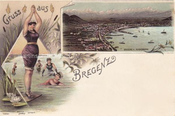 um 1900 - 2 Bild Litho Karte - Bregenz